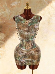 Amplova Women's Cowl Neck Beaded Backless Sheer Swimsuit Cover-Up, Versatile Multi-Color Retro Sexy Avant-Garde Style - Multicolor - View 3