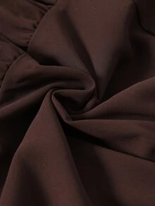 Linhara CURVE Plus-Size Women's V-Neck Chiffon Dark Brown Mini Dress, Flared Long Sleeves With Built-In Tie Belt, Multi-Layered Ruffled Hem, Elegant Party Dress And - Brown - View 5