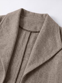 GlowEve CURVE Plus Size Women's Casual Vintage British Herringbone Tweed Jacket With Pockets - Brown - View 4