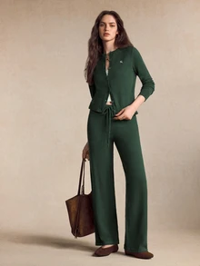 BizChic Women's Embroidered Button Sweater And Drawstring Waist Knit Pants 2 Pieces Set - Dark Green - View 1