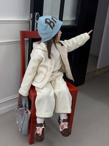 DAZY Infant (Girl) Hooded Korean Style Long Sleeve Autumn/Winter Fleece Jacket Set - Apricot - View 5