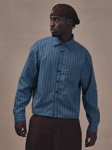 Musero Drop Shoulder Oversized Long Sleeve Collared Shirt Autum Winter Essentials - Blue - View 2