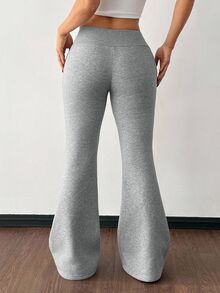 CovetEZ Autumn/Winter Solid Color Thickened Casual Lace-Up Plus Size Flare Pants - Grey - View 2