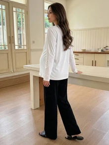 DAZY Floral Pattern Embroidered Loose Long Sleeve Crew Neck Casual Everyday Versatile Spring Autumn Maternity T-Shirt - White - View 5