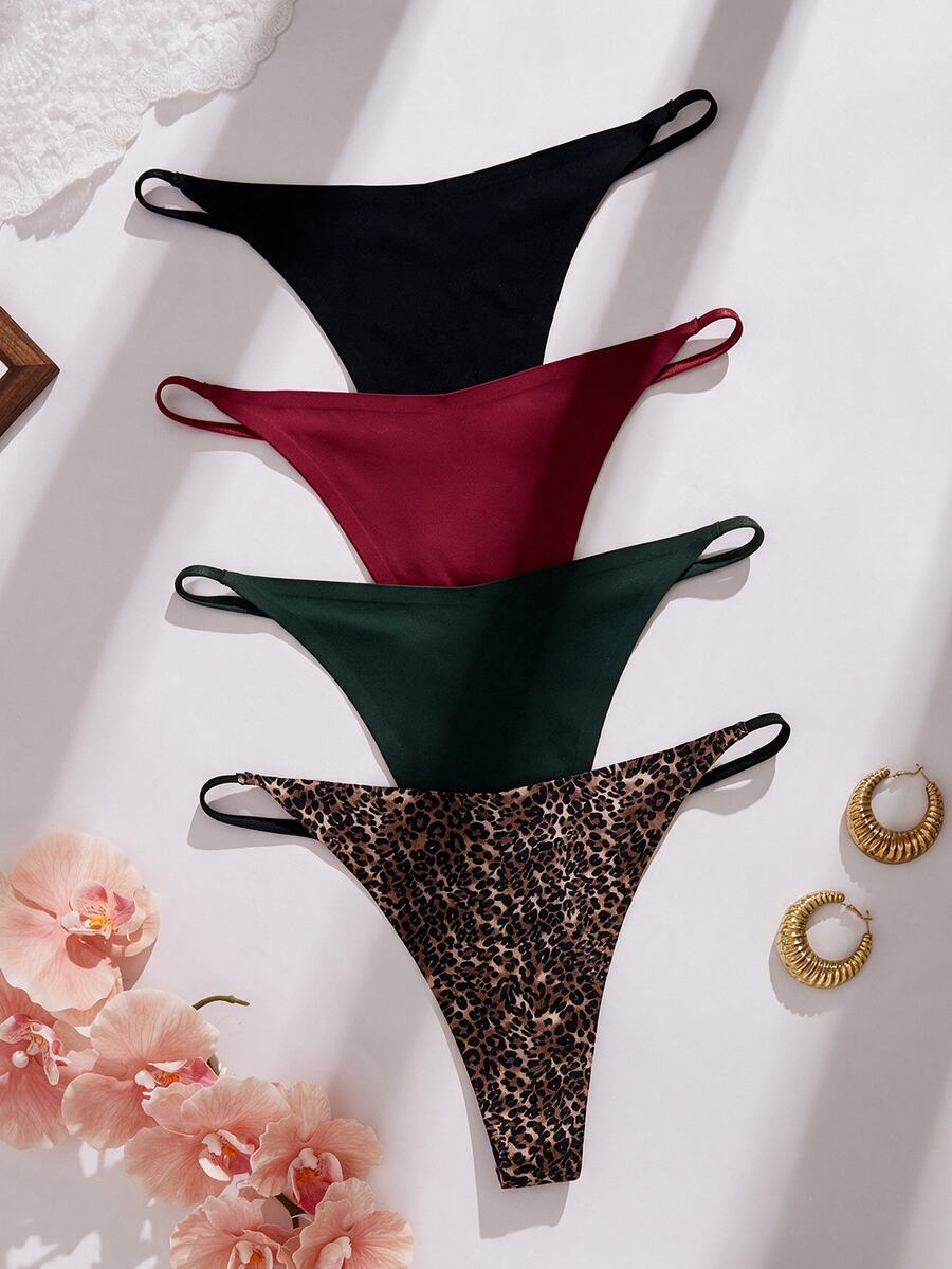 SHEIN 4件組無縫黏貼式低腰女款丁字褲 - 彩色 - 查看 1