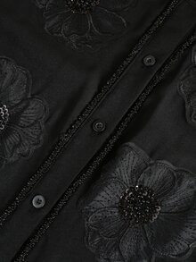 Modelyn Women's Elegant Stand Collar Placket Embellished With Exquisite Beaded Trim, Sleek And Sophisticated, Suitable For Daily Commute And Formal Occasions, Plus Size Long Sleeve Blouse - Black - View 4