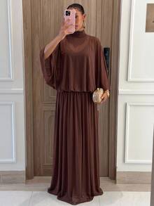 Aloruh Women's Elegant 2 In 1 Shawl Style Loose Mesh Brown Dress - Brown - View 1