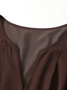 Linhara CURVE Plus-Size Women's V-Neck Chiffon Dark Brown Mini Dress, Flared Long Sleeves With Built-In Tie Belt, Multi-Layered Ruffled Hem, Elegant Party Dress And - Brown - View 6