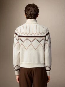 Calmiston Men's Autumn/Winter Wavy Striped Raglan Long Sleeve Turtleneck Sweater - Multicolor - View 6