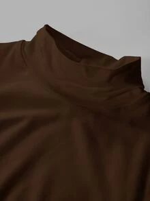 Fluxe 女款運動休閒服飾 常規版型 純色針織長袖圓領T恤 緊身立領上衣 - 軍綠色 - 查看 4