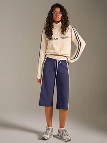 Athîral Women's Drawstring Waist Side Stripe 7/8 Length Sports Pants - Navy Blue - View 3