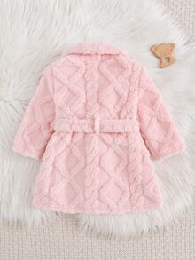 SHEIN 可愛熊圖案法蘭絨開襟衫，適合女嬰秋冬居家穿著，保暖舒適 - 粉色 - 查看 2