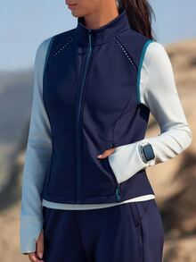 GLOWMODE Running Collection Winter Energy Fleece-Lined Winter Running Vest With Curved Side Panels, Zip Pockets & Reflective Details Outdoor Fall Winter Wear - Ink Blue - View 5