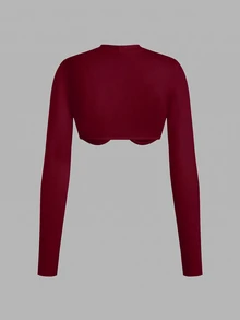 SHEIN ICON Y2K 性感鏤空愛心挖空短版上衣，適合戶外穿著 - 酒紅色 - 查看 2