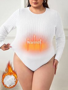 SHEIN CURVE+ Plus Size Women Solid Color Casual Versatile Daily Wear Long Sleeve Bodysuit Winter - White - View 8