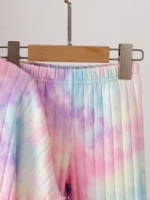 SHEIN 女童紮染羅紋兩件套，半高領不對稱上衣搭配毛絨拼接袖口 + 喇叭寬腿褲套裝，拍照吸睛派對穿搭，春/秋季 - 彩色 - 查看 7