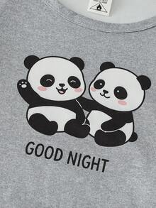 3pcs Tween Girl Koala Print Round Neck Short Sleeve Top, Plaid Elastic Waist Shorts/Pants Casual Pajama Set - Multicolor - View 5