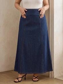 Anewsta Plus Women's New Casual Fashion Vacation Spring/Summer White Plus Size Skirt - Navy Blue - View 5