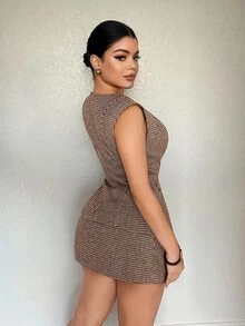 SHEIN SXY سترة نسائية بنقشة هوندستوث للاستخدام اليومي العادي - متعدد الألوان - مشاهدة 2