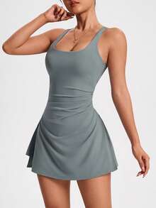 CourtClass CourtClass Women's Solid Color Casual Minimalist Daily Travel Sports Dress - Foam Green - View 4