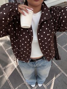 Muchica 大尺碼甜美休閒可愛時尚波點長袖口袋夾克外套 秋季 - 彩色 - 查看 4