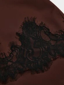SHEIN Sweetro Celana Panjang Wanita Ukuran Besar Kasual Elegan Gaya Prancis Tenun Cokelat untuk Perjalanan Musim Gugur - Coklat - View 7