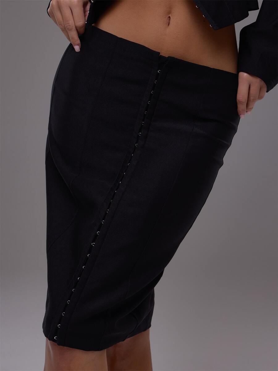 MUSERA Black Hook Eye Low Waist Midi Skirt Autumn Fall Winter Cute ...