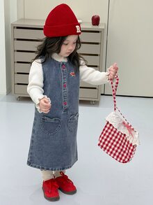 Dazy Kids Infant/Toddler (Girl) Casual Round Neck Sleeveless Korean Style Washed Denim Dress - Blue - View 6