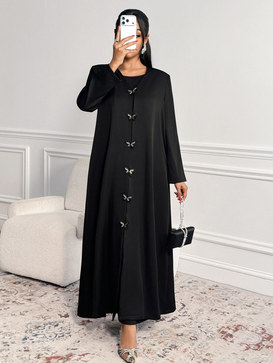 Veilorie Women's Solid Color Casual Party Abaya - Black - View 1