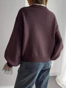 Livesso Autumn New Loose Casual Lazy Style Lace Patchwork Women's Sweater - Purple - View 3