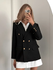 Easowa Casual Relaxed Elegant Commute Autumn/Winter Women's Blazer - Black - View 2
