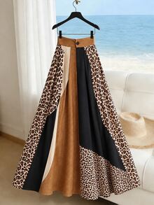 SHEIN Fiorisel Women's Leopard Print Colorblock Casual Daily Skirt - Multicolor - View 3