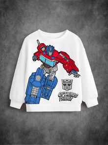 Transformers X SHEIN Young Boy Cartoon Print Casual Daily Long Sleeve Sweatshirt - White - View 6