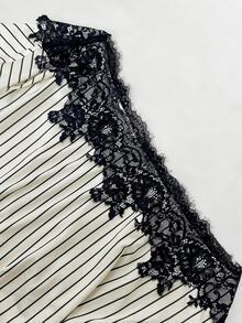 Selenza Striped Print Guipure Lace Appliques Asymmetrical Neck Blouse - Multicolor - View 5