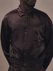 Musero Elasticated Hem Shirt Patch Pocket Detail Button Closure Co Ord Shirt Only Autum Winter Essentials - Brown - View 5