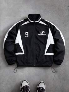 Sport MetroGents Men's Letter Print Zip-Up Long Sleeve Sports Jacket - Black - View 4