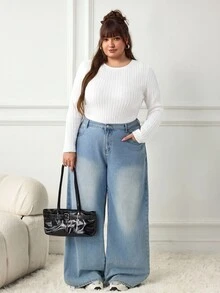 SHEIN CURVE+ Plus Size Women Solid Color Casual Versatile Daily Wear Long Sleeve Bodysuit Winter - White - View 4