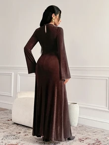 Veilorie Women's Beaded Decor Tie-Up Arabian Dress - Brown - View 2