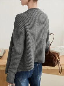 Dazy-Less Women's Vintage Ribbed Long Sleeve Knit Cardigan - Grey - View 2