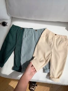 SHEIN 男女嬰兒/幼兒 3件組秋冬休閒百搭燈芯絨與條紋長褲多件組，嬰兒冬季下身褲，上學褲 - 彩色 - 查看 1