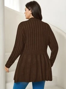 Comfylo 大尺碼純色針織開襟衫 辦公正式工作穿搭 黑色 秋冬款 標準版 傳統休閒寬鬆 - 咖啡棕 - 查看 2