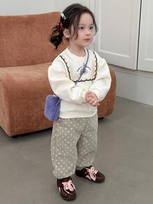 DAZY Baby Girl Fashion Jacquard Pocket Cuffed Pants - Green - View 5
