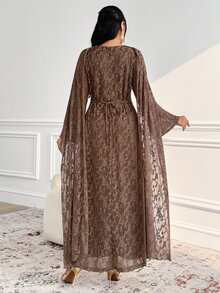 Veilorie فستان نسائي أنيق من الجاكار بتصميم عربي لحفلات المساء - بني - مشاهدة 2