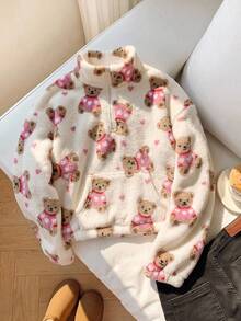 SHEIN 青少年女孩卡通圖案休閒日常長袖運動衫 - 黑色 - 查看 7