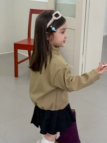 DAZY Infant/Toddler (Girl) PU Korean Style Long Sleeve Autumn/Winter Versatile Solid Color Jacket - Coffee Brown - View 2
