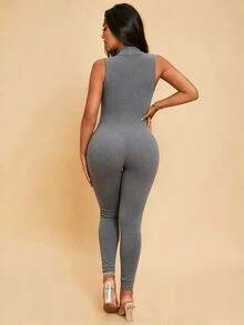 SHEIN SXY 素色小高領連身緊身衣 - 灰色 - 查看 2