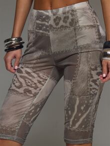 MUSERA Brown Print Mesh Graphic Mid Rise Capri Trouser Fall Autumn Winter Cool Style Outfits Halloween Christmas Women Clothing Evening - Multicolor - View 5