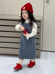 Dazy Kids Infant/Toddler (Girl) Casual Round Neck Sleeveless Korean Style Washed Denim Dress - Blue - View 1