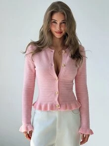 Aloruh 女款秋冬性感時尚長袖毛衣 - 粉色 - 查看 1