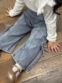 Dazy Kids Baby Girl Elastic Waist Casual Daily Denim Jeans - Black - View 4